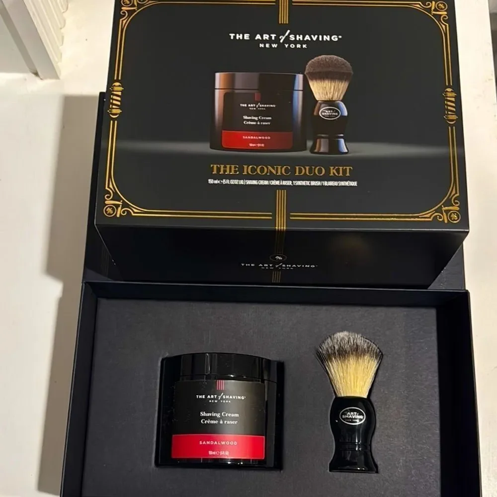 Black Shaving Set with Brush and Balm in sandalwood scent brand new in box